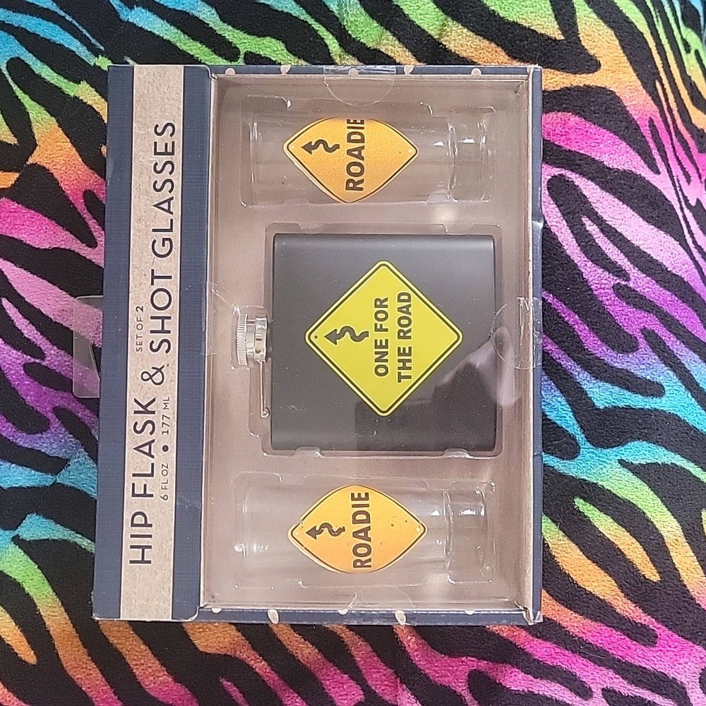 Hip flask and shot glass bundle